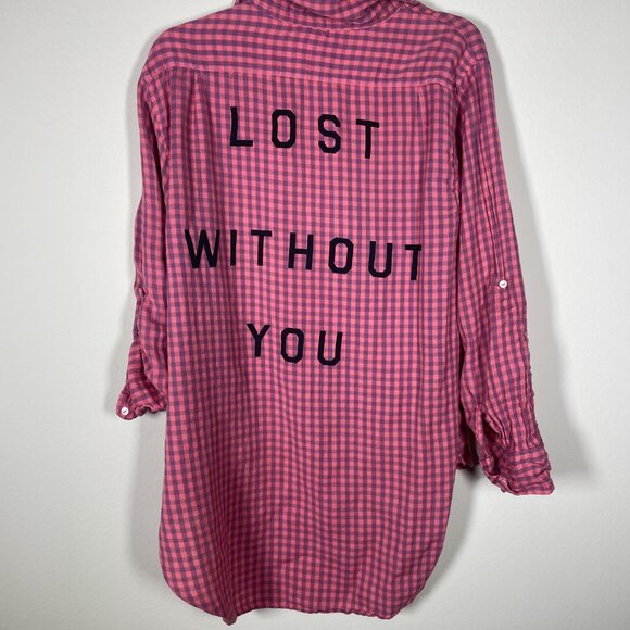 Sundry Women's Plaid Pink Lost Without You Button-Up Shirt 2 (L/XL) - Picture 5 of 5